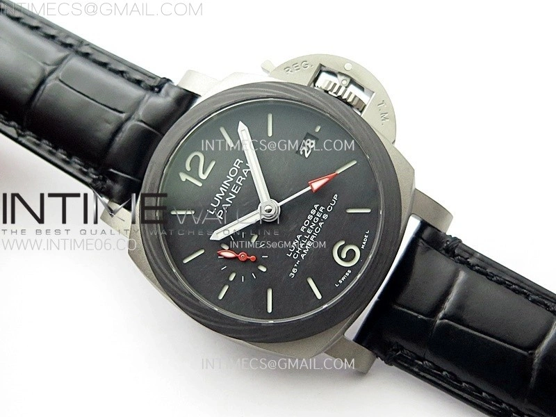 PAM1096 W Luminor GMT 42mm Titanium VSF 1:1 Best Edition Black Dial on Black Leather Strap P.9011 Super Clone
